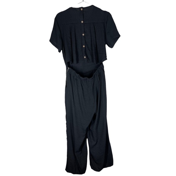 Mod Ref Black Kai Short Sleeve Wide Leg Jumpsuit Back Button Minimalist Pocket - Picture 6 of 10